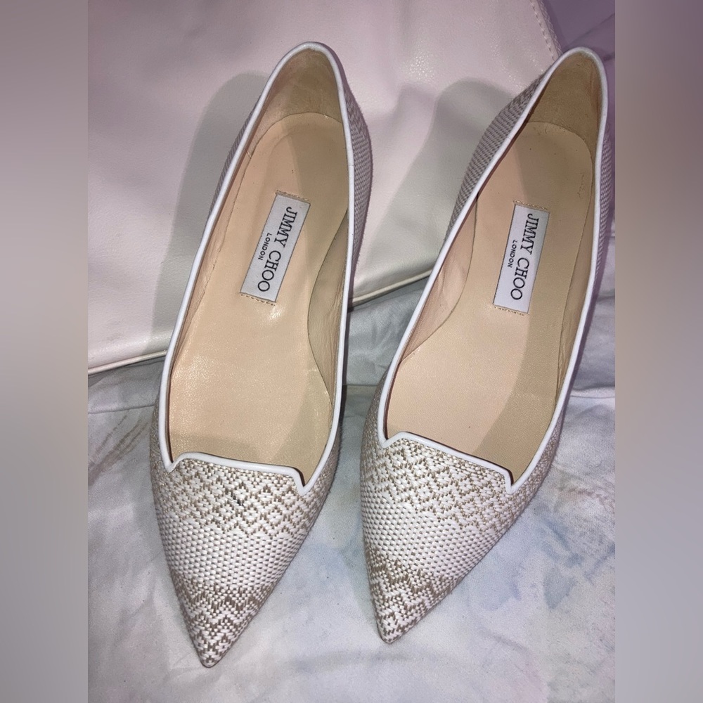 Jimmy Choo Attila Woven Fabric Loafer, White/Marble